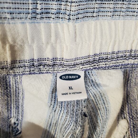 Old Navy Linen Crop Cuffed Striped Wide Leg Pants Womens Size XL Boho Drawstring - Picture 8 of 12